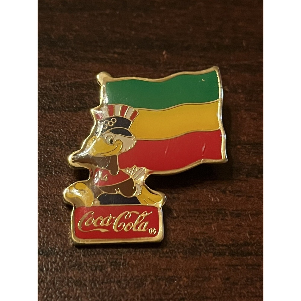Vintage 1984 Los Angeles Olympics Coca Cola Sam Eagle Ethiopia Flag Lapel Pin‎